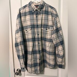Wolverine Men's Plaid Button-Down Shirt in Blue, Cream, and Tan Large